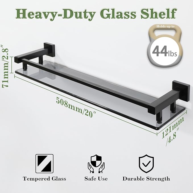 Alise Bathroom Shelves,Matte Black Glass Shelf for Bathroom, Modern Floating Shelves,20 inch-Ruum Studio Home