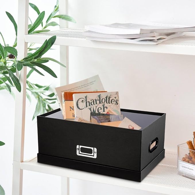 Briful Decorative Storage Boxes with Lids Set of 2 – 14'' + 13'' Set Rectangular Nesting Boxes – Cardboard Organizer with Lift-Top Lid – Black Wood for Home & Office-Ruum Studio Home