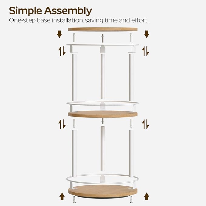 3-Tier Lazy Susan Organizer, Rotating Spice Rack, Spinning Organizer, Industrial Turntable Spice Rack Organizer for Cabinet, Kitchen Countertop, Pantry, White and Natural SR23WN-Ruum Studio Home