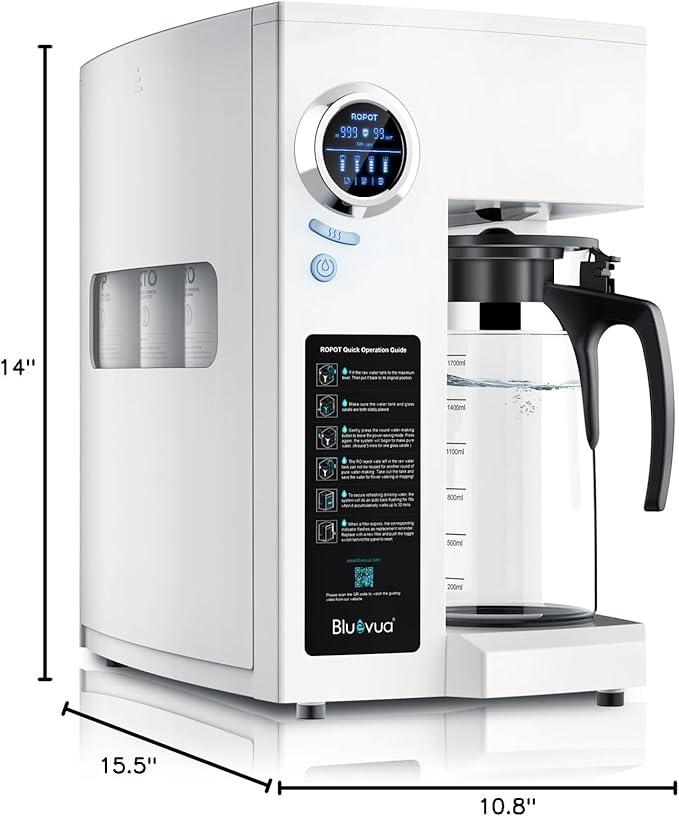 Bluevua RO100ROPOT-UV Reverse Osmosis System Countertop Water Filter - 6 Stage Purification with UV and Remineralization, Counter RO Filtration, Portable Water Purifier-Ruum Studio Home