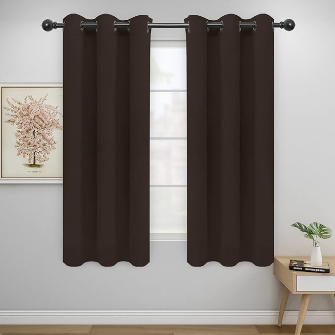 Easy-Going Blackout Curtains for Bedroom, Solid Thermal Insulated Grommet and Noise Reduction Window Drapes, Room Darkening Curtains for Living Room, 2 Panels(46x63 in, Dark Brown)-Ruum Studio Home