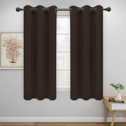 Easy-Going Blackout Curtains for Bedroom, Solid Thermal Insulated Grommet and Noise Reduction Window Drapes, Room Darkening Curtains for Living Room, 2 Panels(46x63 in, Dark Brown)-Ruum Studio Home