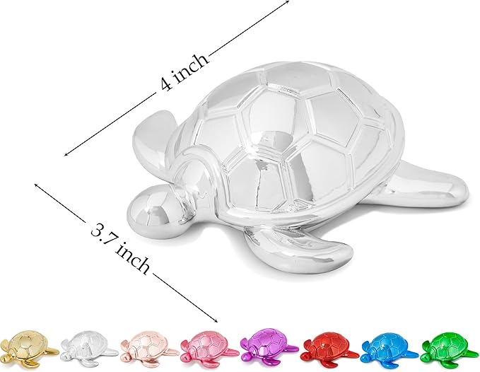 Small Sea Turtle Statue 4 inch Shiny Silver Accent Knick Knacks Paperweight for Bathroom Home Office Shelf Desk Table Decor, Cute Sea Turtle Gifts for Women-Ruum Studio Home