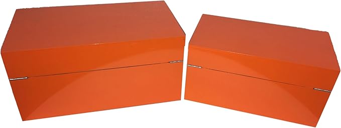 Galt International Storage Boxes - Large & Small Decorative Storage Box w/Hinged Lid - Classic Design Wood Decor Boxes with Geometric Opening Clasp - Home & Office Storage - Set of 2 (Orange)-Ruum Studio Home