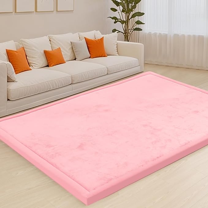 ACOMOPACK Baby Play Mat for Floor,1.3" Thick Memory Foam Area Rug for Living Room,Soft Velvet Crawling with Non-Slip Bottom for Kid,Toddler,39"×59" Tummy Time Nursery Rugs,Yoga(Pink)