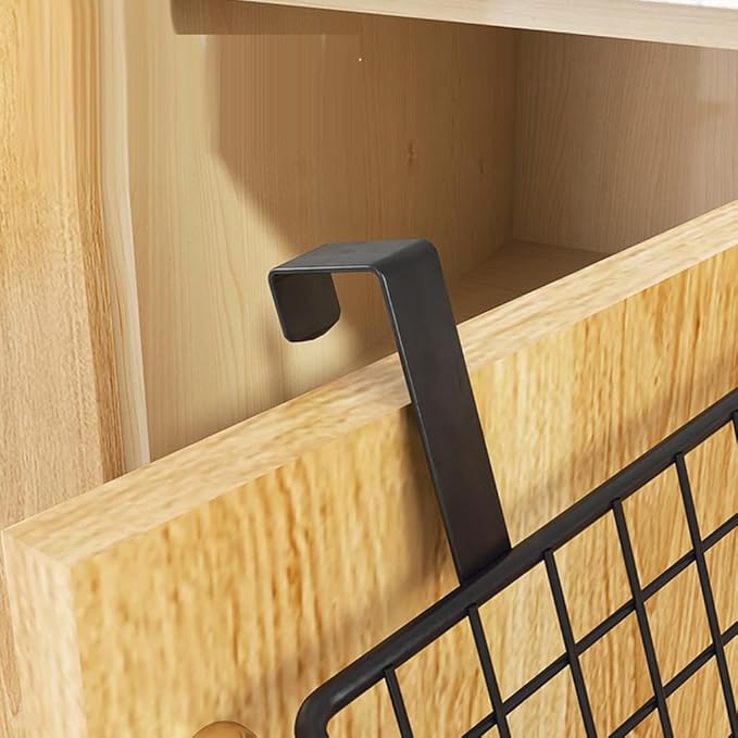 LeleCAT Over Cabinet Door Basket with hook Grid Storage Basket, Kitchen Storage Organizer,Over Cabinet Door Organizer,Hanging it behind a door or on a railing, Small, BLack,2 Pack-Ruum Studio Home