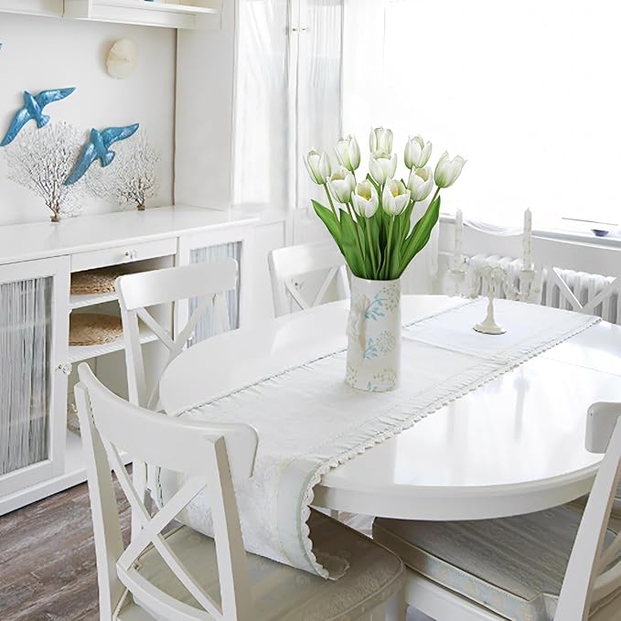 Artificial Tulips Flowers – 20" Long Stem Faux Tulips, 10PCS Real Touch Fake White Tulip for Vase, Farmhouse, Kitchen, Spring & Wedding Home Decor-Ruum Studio Home