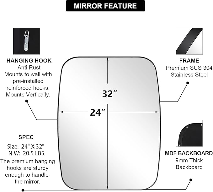 ANDY STAR Oval Bathroom Mirror, 24x32’’ Matte Black Metal Frame Oblong Mirror for Bathroom, Modern Black Oval Bathroom Mirror for Over Sink, Hangs Horizontal or Vertical-Ruum Studio Home