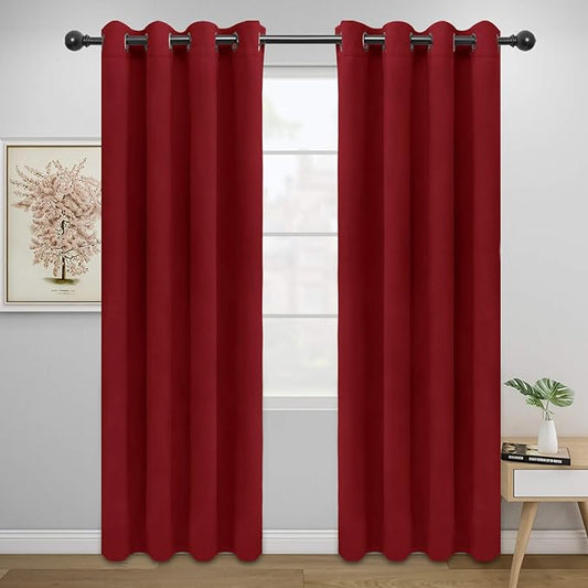 Easy-Going Blackout Curtains for Bedroom, Solid Thermal Insulated Grommet and Noise Reduction Window Drapes, Room Darkening Curtains for Living Room, 2 Panels (52x84 in,Christmas Red)-Ruum Studio Home