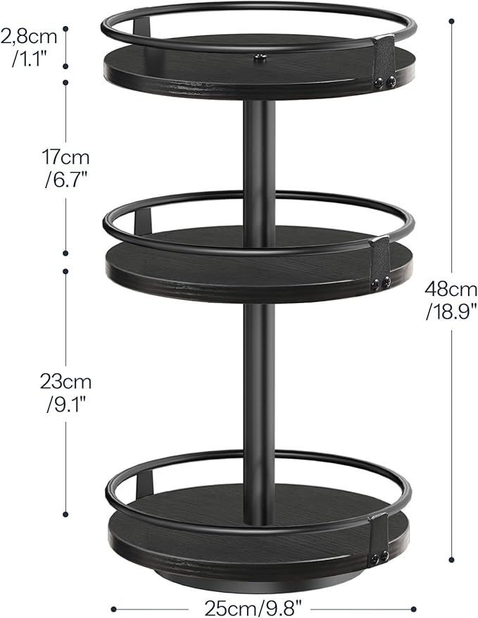 HOOBRO Lazy Susan Organizer, Rotating Spice Rack, 3-Tier Organizer, Turntable Spice Rack, Vertical Storage Organizer, for Kitchen Countertop, Vanity, Dining Table, Black BB09TL01-Ruum Studio Home