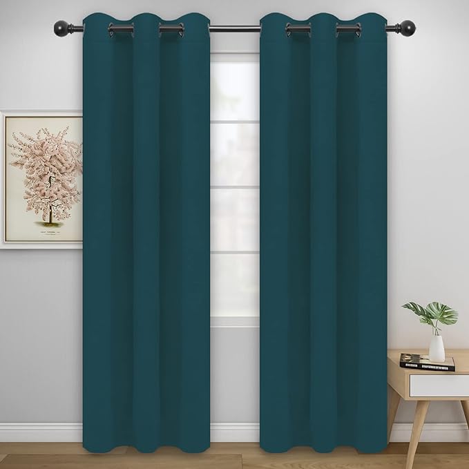 Easy-Going Blackout Curtains for Bedroom, Solid Thermal Insulated Grommet and Noise Reduction Window Drapes, Room Darkening Curtains for Living Room, 2 Panels (42x95 in, Peacock Blue)-Ruum Studio Home