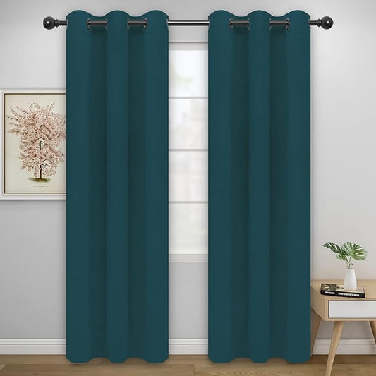Easy-Going Blackout Curtains for Bedroom, Solid Thermal Insulated Grommet and Noise Reduction Window Drapes, Room Darkening Curtains for Living Room, 2 Panels (42x95 in, Peacock Blue)-Ruum Studio Home