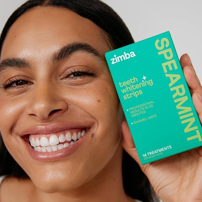 Zimba Spearmint Flavored Teeth Whitening Strips | Vegan, Enamel Safe Hydrogen Peroxide Teeth Whitener for Coffee, Wine, Tobacco, and Other Stains | 14 Day Treatment | Spearmint-Ruum Studio Home