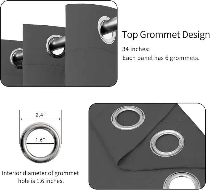 Easy-Going Blackout Curtains for Bedroom, Solid Thermal Insulated Grommet and Noise Reduction Window Drapes, Room Darkening Curtains for Living Room, 2 Panels (34x54 in, Gray)-Ruum Studio Home
