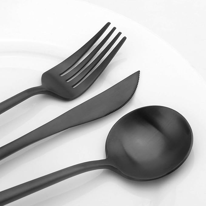 Matte Black Silverware Set, Vanys 20 Piece Stainless Steel Cutlery Flatware Set, Kitchen Utensil Sets for 4, Tableware With Knife Spoons And Forks Set, Satin Finished Polished-Ruum Studio Home