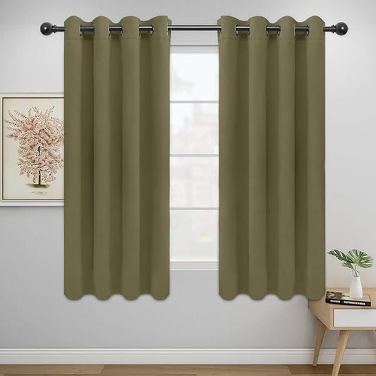Easy-Going Blackout Curtains for Bedroom, Solid Thermal Insulated Grommet and Noise Reduction Window Drapes, Room Darkening Curtains for Living Room, 2 Panels (52x63 in,Khaki)-Ruum Studio Home