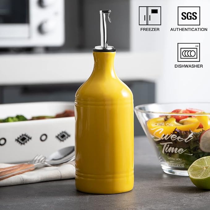 Sweejar Ceramic Olive Oil Dispenser Bottle, Opaque Oil Cruet Protects Oil, Suitable for Storage, Pack of 1, 15.5 Fl Oz (Yellow)-Ruum Studio Home