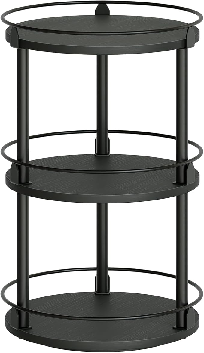 3-Tier Lazy Susan Organizer, Rotating Spice Rack, Spinning Organizer, Industrial Turntable Spice Rack Organizer for Cabinet, Kitchen Countertop, Pantry, Black SR23BK-Ruum Studio Home
