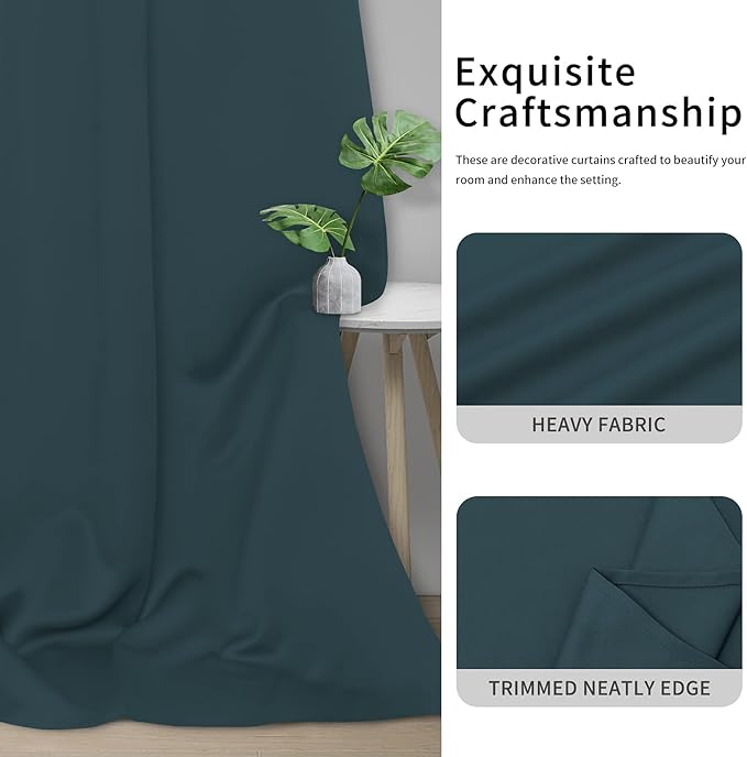 Easy-Going Blackout Curtains for Bedroom, Solid Thermal Insulated Grommet and Noise Reduction Window Drapes, Room Darkening Curtains for Living Room, 2 Panels(42x63 in, Bluestone)-Ruum Studio Home