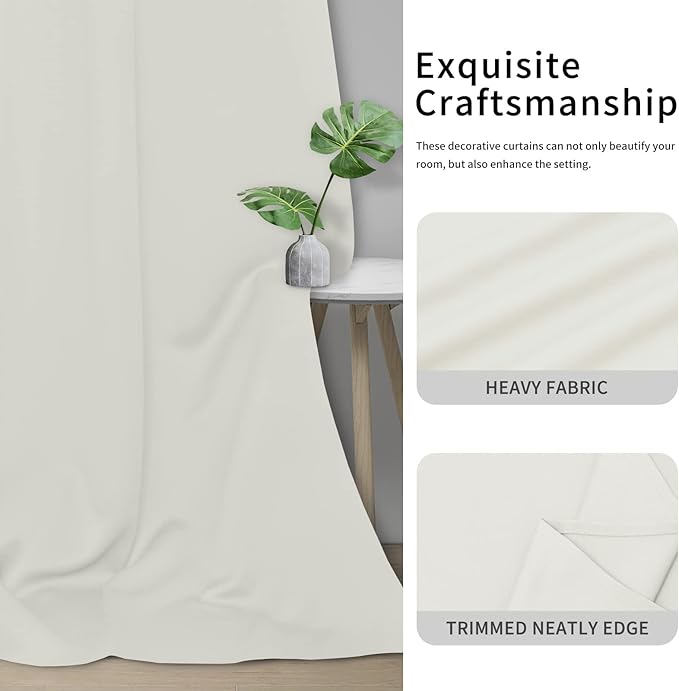 Easy-Going Blackout Curtains for Bedroom, Solid Thermal Insulated Grommet and Noise Reduction Window Drapes, Room Darkening Curtains for Living Room, 2 Panels (34x72 in, Ivory)-Ruum Studio Home