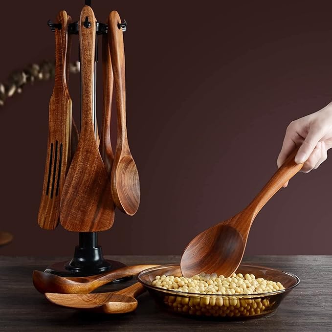 12 Pack Wooden Spoons for Cooking - Natural Teak Kitchen Utensils Set with Spatulas-Ruum Studio Home