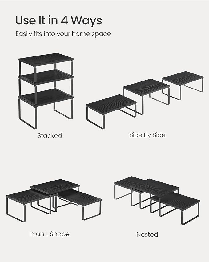 SONGMICS Cabinet Organizer Shelf, Set of 3 Kitchen Counter Shelves, Kitchen Storage, Spice Rack, Stackable, Expandable, Anthracite Gray and Matte Black UKCS220B01-Ruum Studio Home