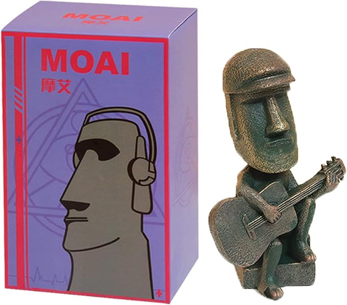 Moai Statue Decor - 6 Inch Easter Island Oranment Resin Stone Decoration for Room Accessories Antique Sculpture for Office Desktop (Play The Guitar)-Ruum Studio Home