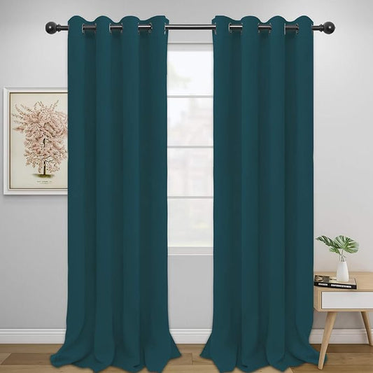 Easy-Going Blackout Curtains for Bedroom, Solid Thermal Insulated Grommet and Noise Reduction Window Drapes, Room Darkening Curtains for Living Room, 2 Panels (52x108 in,Peacock Blue)-Ruum Studio Home
