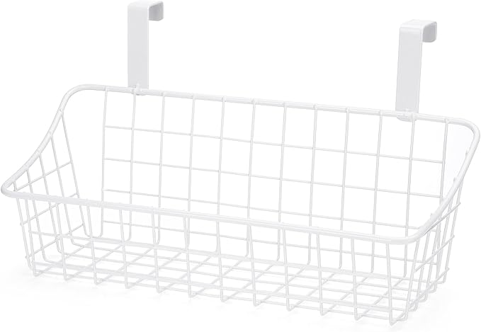 LeleCAT White Basket with hook Grid Storage Basket,Hang it behind a door or on a railing,Over the Cabinet Door,2 Pack-Ruum Studio Home