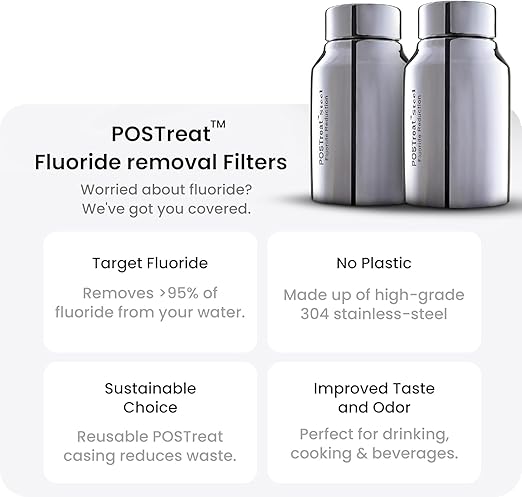 1.5 Gallons NSF Certified AISI 304 Stainless Steel Water Filter with 2 Smart Carbon (Black) Filters, 2 POSTreat Steel Fluoride Removal Elements & Free Stainless Steel Spigot-Ruum Studio Home