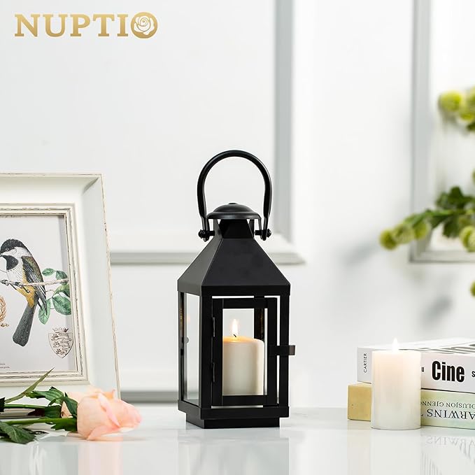 Nuptio Garden Lanterns for Candles, 20cm/7.87in Tall Vintage Style Pillar Candle Holder, Metal Halloween Candle Holders, Hanging Decorative Candle Lanterns for Wedding Christmas Parties Indoor Outdoor-Ruum Studio Home