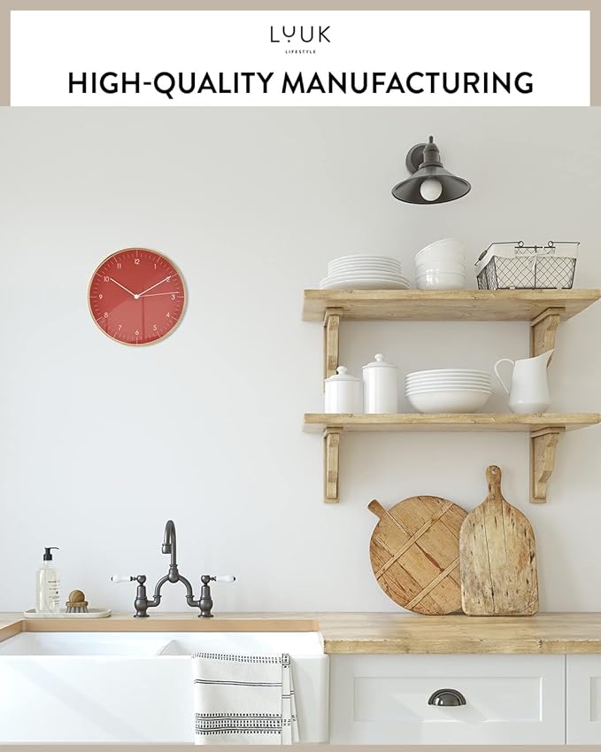 LUUK LIFESTYLE Modern Wall Clock with Silent Quartz Movement, Stylish and Elegant, for Living Room, Bedroom, Dining Room, red and Gold-Ruum Studio Home