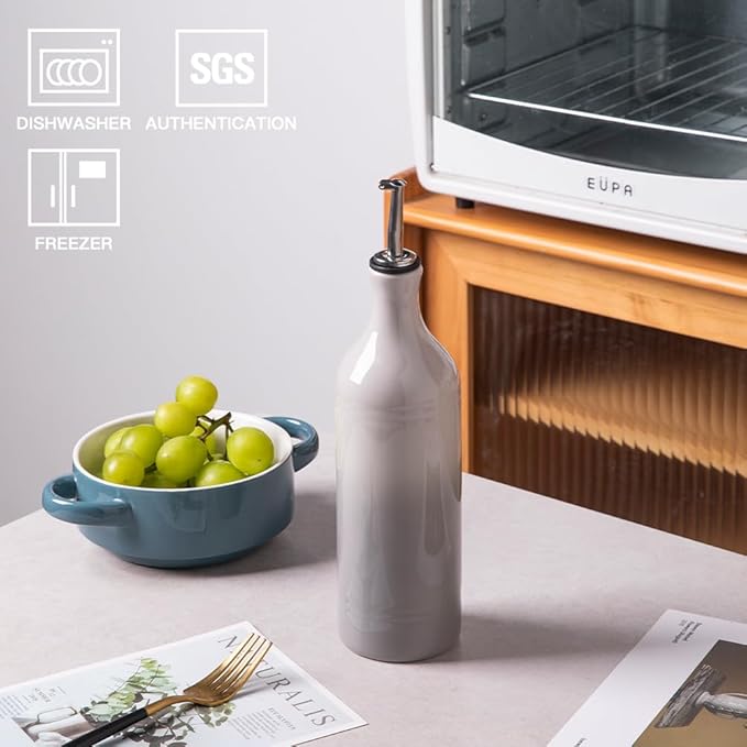 Sweejar Large Ceramic Olive Oil Dispenser Bottle, Opaque Oil Cruet Protects Oil to Reduce Oxidation, Storage Oil, Vinegar, Soy Sauce & Other Liquids, Pack of 1, 24 Fl Oz (Gradient Fog Gray)-Ruum Studio Home