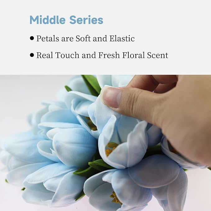 Buart Artificial Tulip in Bulk for Wedding Bridal Bouquet,Fake Flowers for Valentine's Day Mother's Day Easter Table Centerpieces Decorations(Light Blue,Real-Touch,12pcs)-Ruum Studio Home