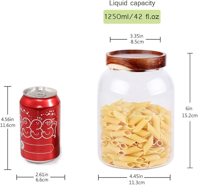 Glass Storage Jar, Food Storage Container/Canisters with Airtight Lid for Serving Tea, Coffee, Honey,.Spice, Perfect as a Cereal Dispenser (6.3 inch high)-Ruum Studio Home