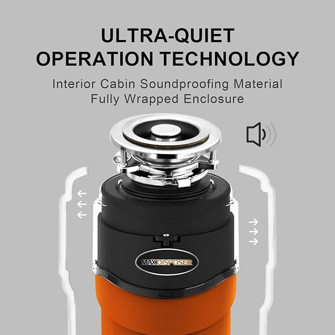 Garbage Disposal 1 HP Ultra Quiet Intelligent Auto-Reverse Function Continuous Feed Food Waste Disposer with Power Cord Easy install, AC Motor Stainless Steel Grind 1 Horsepower (MAX-6)-Ruum Studio Home