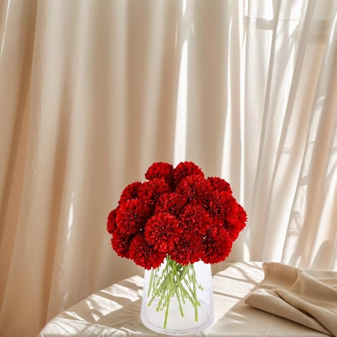 Kimura's Cabin 20pcs Fake Mums Flowers Artificial Silk Chrysanthemum Hydrangeas Ball for Wedding Arrangements Home Kitchen Party Table Centerpieces DIY Bouquets (Red)-Ruum Studio Home