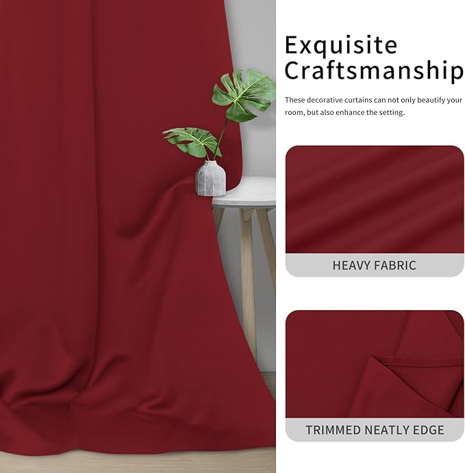 Easy-Going Blackout Curtains for Bedroom, Solid Thermal Insulated Grommet and Noise Reduction Window Drapes, Room Darkening Curtains for Living Room, 2 Panels (42x95 in, Christmas Red)-Ruum Studio Home