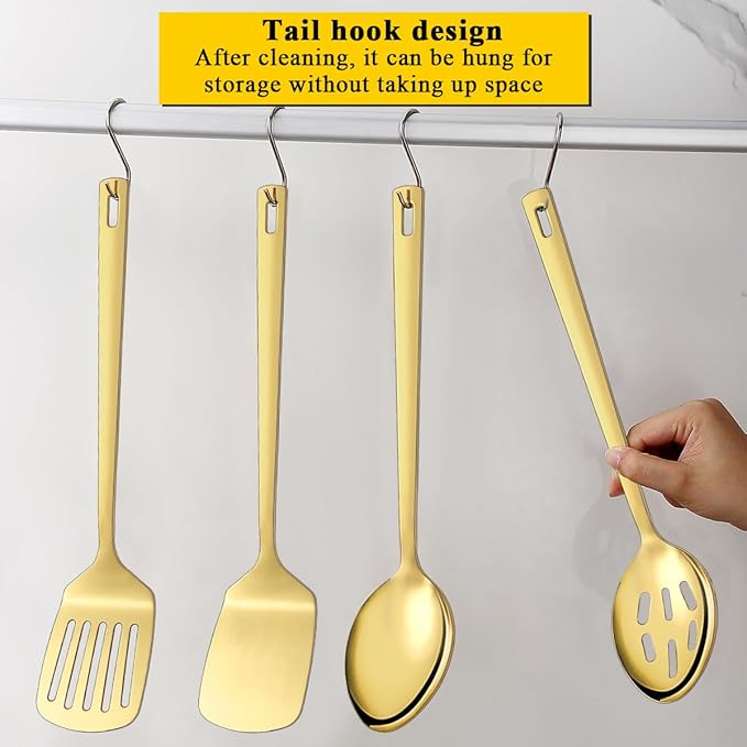 Homquen Gold Kitchen Utensils Set 4pcs, Titanium Gold Plating Stainless Steel Cooking Utensils Set, Kitchen Tools Spatulas Set, Cooking Spoons, Home Essentials Kitchen Gadgets Accessories-Ruum Studio Home