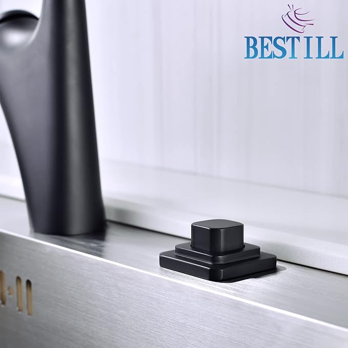 BESTILL Garbage Disposal Air Switch Kit, Square Raised Push Button Ideal for Long Nails, Cordless Sink Top Brass Switch for Food Waste Disposer, Matte Black, Compatible with all Garbage Disposals-Ruum Studio Home