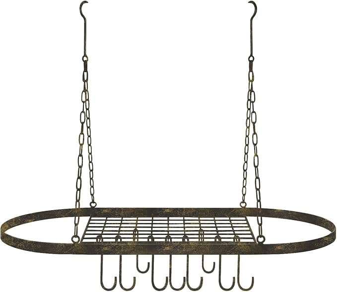 Sorbus® Pot and Pan Rack for Ceiling with Hooks — Decorative Oval Mounted Storage Rack — Multi-Purpose Organizer for Home, Restaurant, Kitchen Cookware, Utensils, Books, Household (Rustic)-Ruum Studio Home