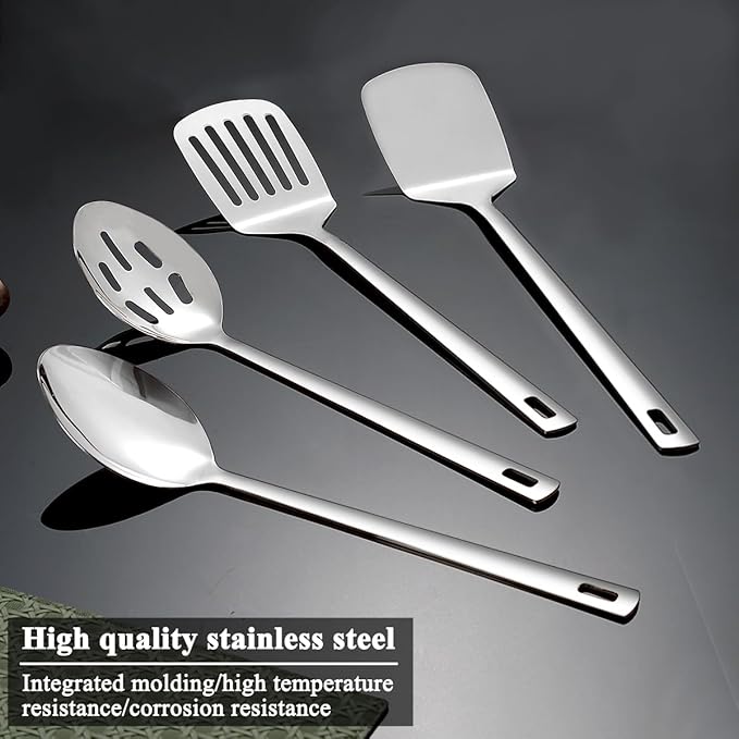 Homquen Stainless Steel Kitchen Utensils Set 4pcs, Cooking Utensils Set, Kitchen Tools Spatulas Set, Cooking Spoons, Home Essentials Kitchen Gadgets Accessories-Ruum Studio Home