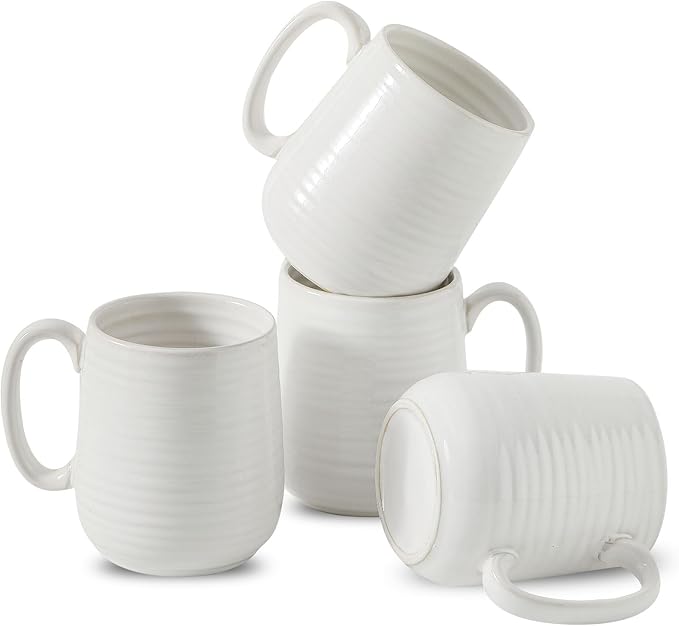 Hasense Coffee Mugs, 12 Ounce Ceramic Coffee Cups Set of 4, Latte Mug with Handle for Milk, Cocoa, Cappuccino, Tea Cup for Wedding Gift, Dishwasher Microwave Safe, Clay-Infused White-Ruum Studio Home