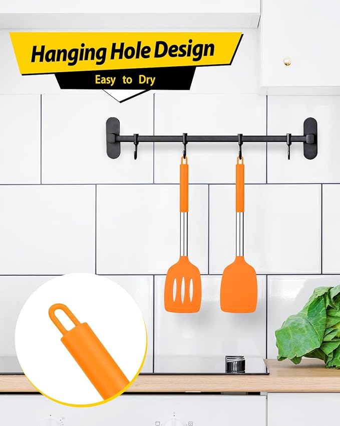 Pack of 2 Silicone Solid Turner, Non Stick Slotted Kitchen Spatulas, High Heat Resistant BPA Free Cooking Utensils, Ideal Cookware for Fish, Eggs, Pancakes (ORANGE)-Ruum Studio Home