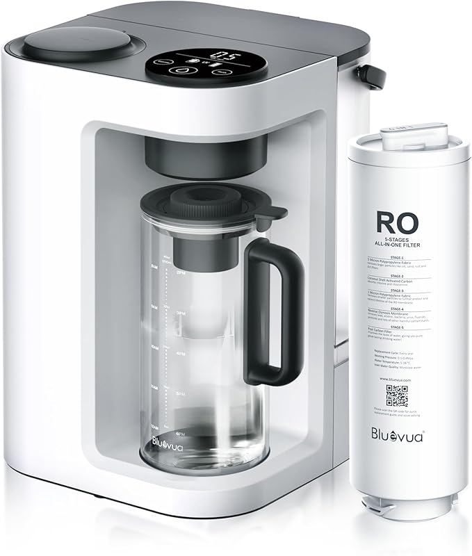 Bluevua RO100ROPOT-Lite(UV) Reverse Osmosis System Countertop Water Filter, 7-Stage Purification with UV and Remineralization, TDS & Filter Life Monitoring, Portable Water Purifier, White-Ruum Studio Home
