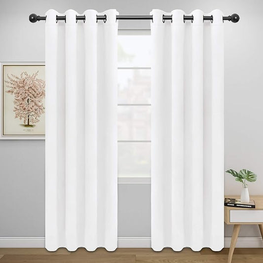 Easy-Going Curtains for Bedroom, Solid Thermal Insulated Grommet and Noise Reduction Window Drapes, Room Darkening Curtains for Living Room, 2 Panels (52x84 in,White)-Ruum Studio Home