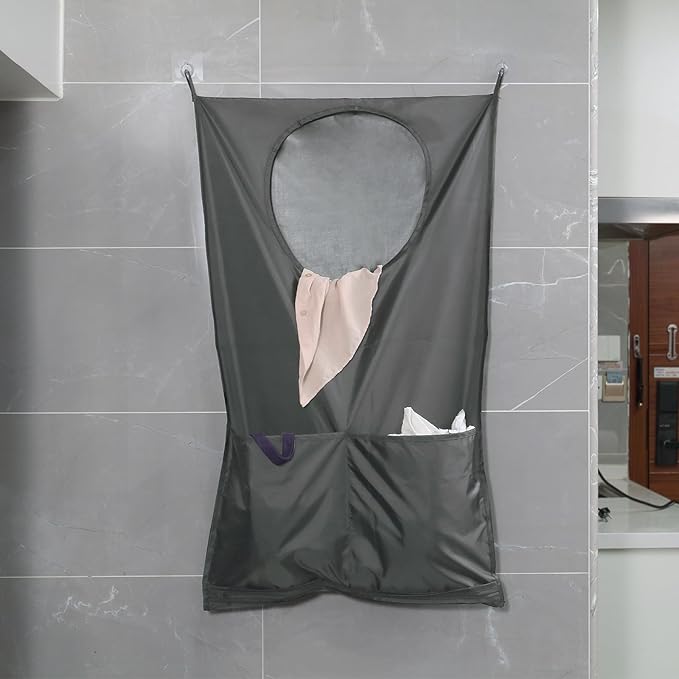Saves Space Door-Hanging Laundry Bag,Door Hanging Laundry Hamper with 2 Different Types of Hooks, Polyester Fabric Hanging Laundry Basket for Clothes Size 22"X37" -2 Pack Gray-Ruum Studio Home