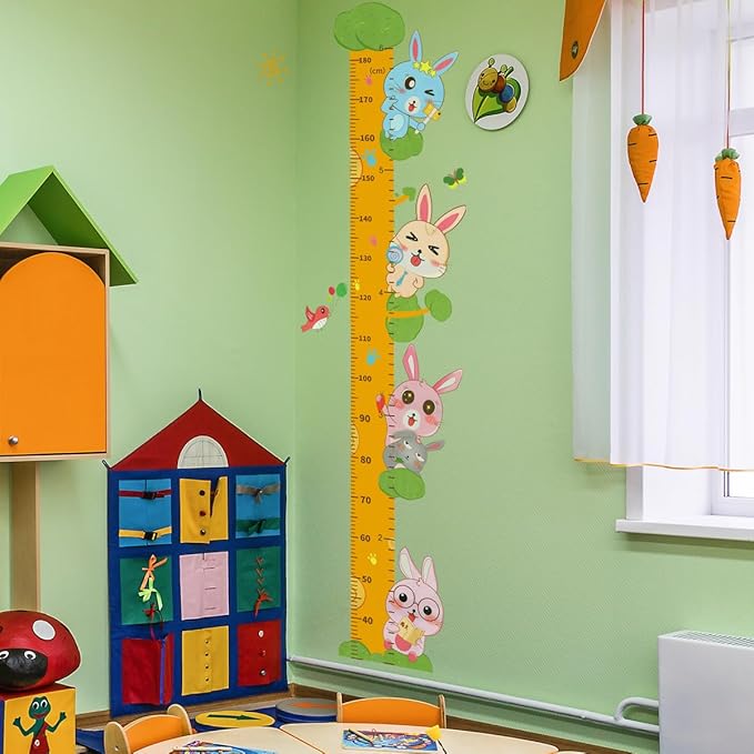 Cute Rabbits Self-adheve Vinyl Nursery Wall Decal Baby Growth Chart Sticker for Bedroom Play Room-Ruum Studio Home