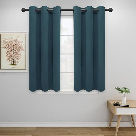 Easy-Going Blackout Curtains for Bedroom, Solid Thermal Insulated Grommet and Noise Reduction Window Drapes, Room Darkening Curtains for Living Room, 2 Panels (34x45 in, Bluestone)-Ruum Studio Home