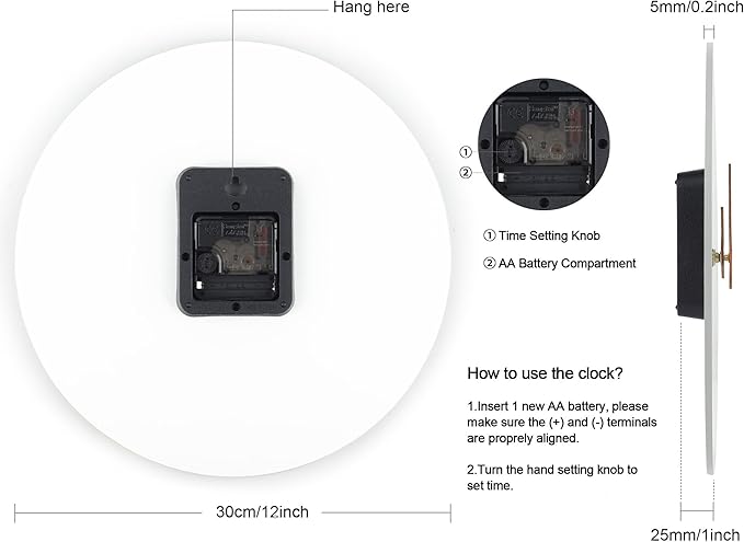 Lafocuse 12 Inch Silent White Wall Clock Battery Operated for Living Room Decor, Simple Minimalist Wooden Wall Clock for Kitchen Bedroom Office-Ruum Studio Home